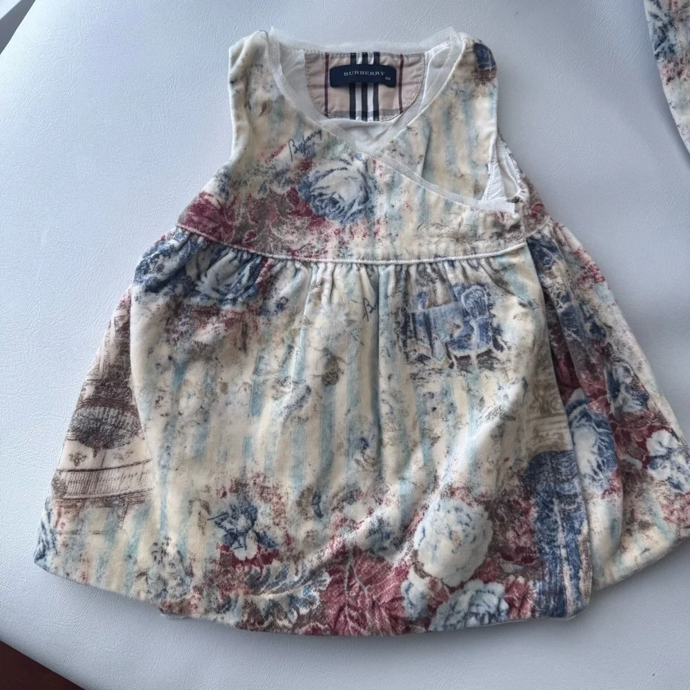 Baby kid set Dress wrap sleeveless + pants corduroy 3/6 months Burberry beige